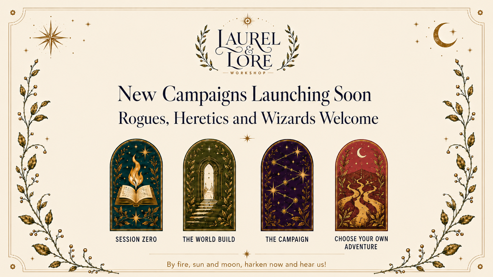 Laurel and Lore Workshop is launching soon with four defined “campaigns” or offers. The names of the offers include “Session Zero” (which is a strategy consulting session), “The World Build” (for brands who need a new website), “The Campaign” (social media campaign creation) and “Choose Your Own Adventure” (pitch a project).